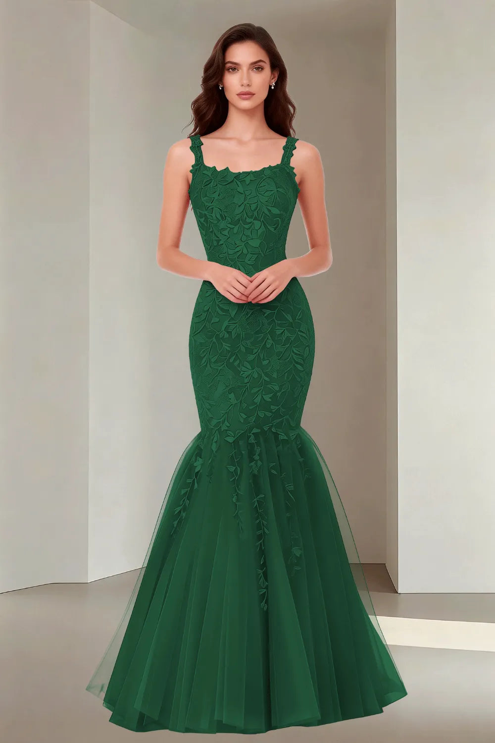 Floral Embroidered Fishtail Dress