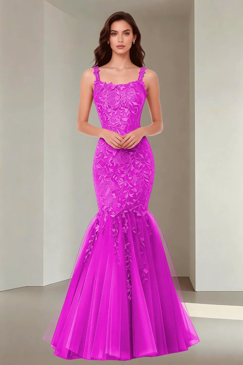 Floral Embroidered Fishtail Dress