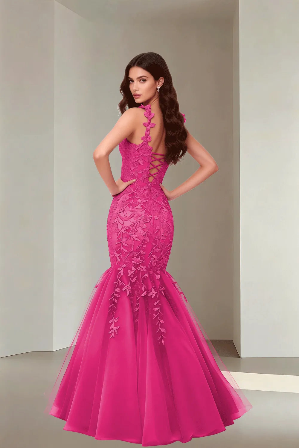 Floral Embroidered Fishtail Dress