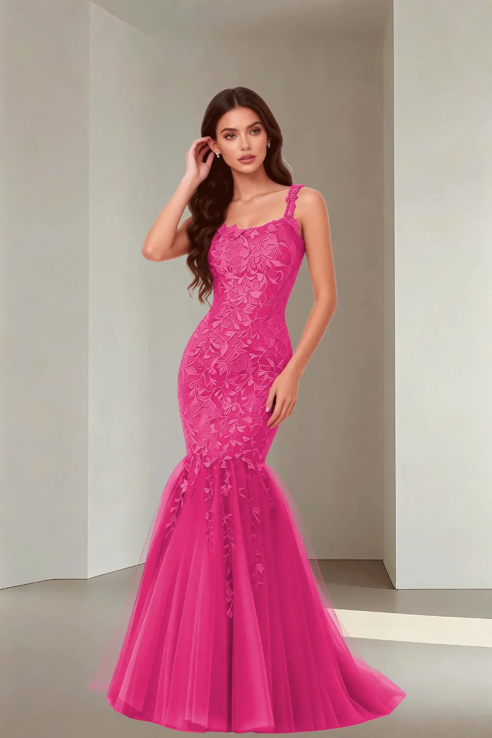 Floral Embroidered Fishtail Dress