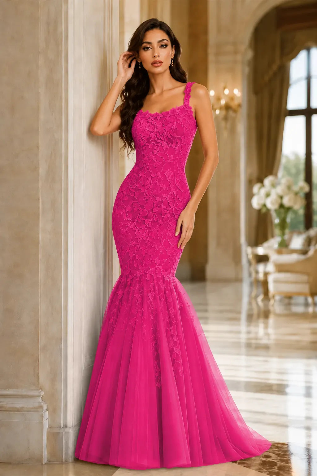 Floral Embroidered Fishtail Dress