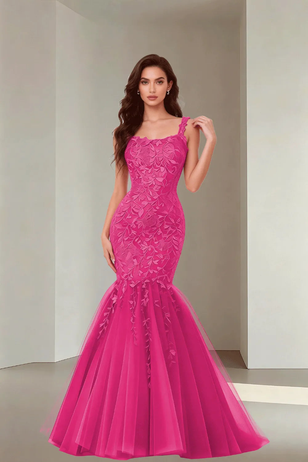 Floral Embroidered Fishtail Dress