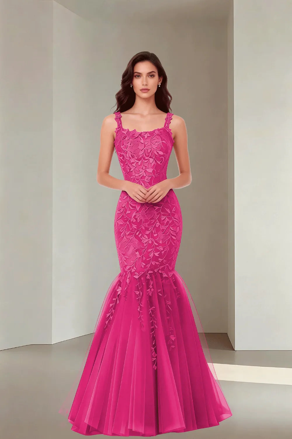 Floral Embroidered Fishtail Dress