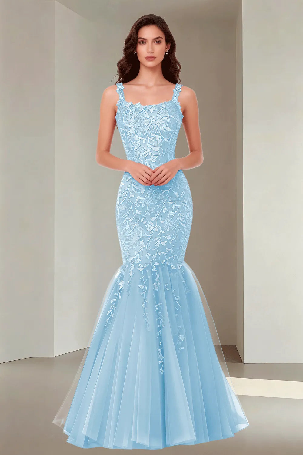 Floral Embroidered Fishtail Dress