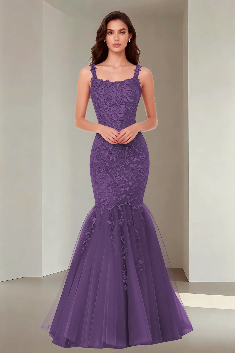 Floral Embroidered Fishtail Dress