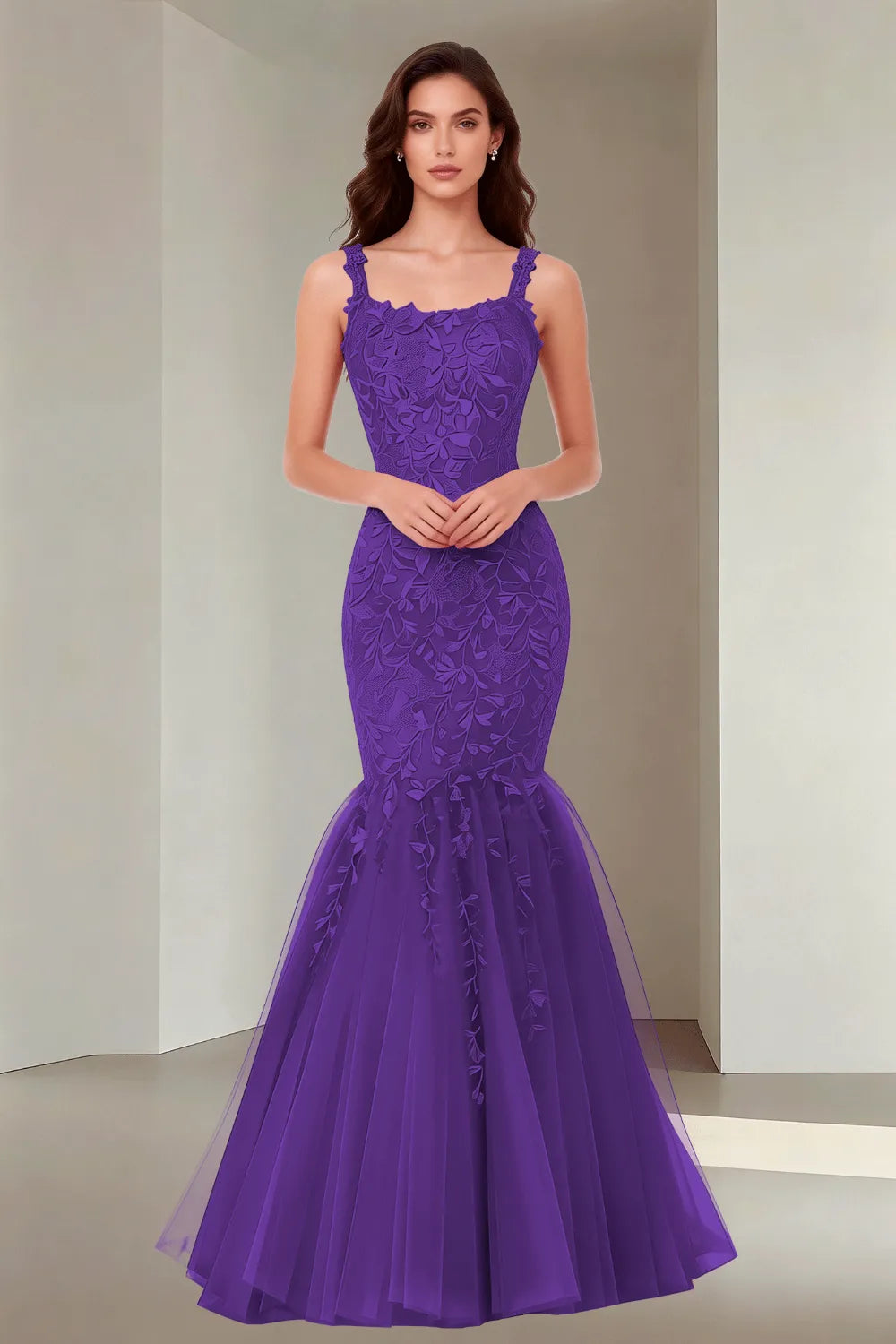 Floral Embroidered Fishtail Dress