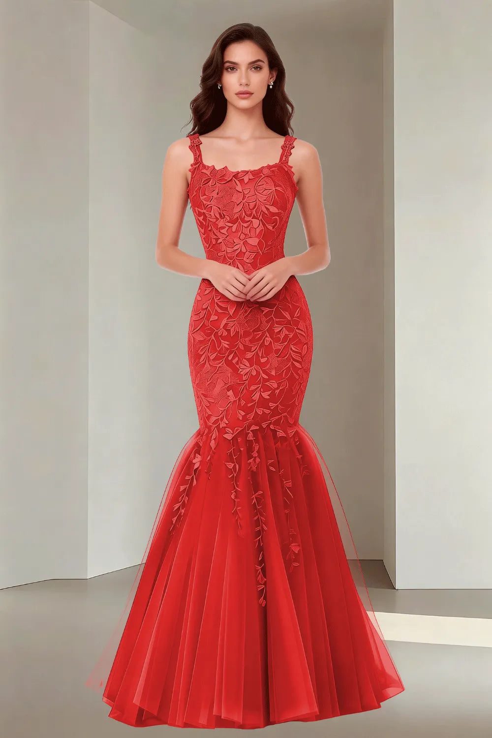 Floral Embroidered Fishtail Dress