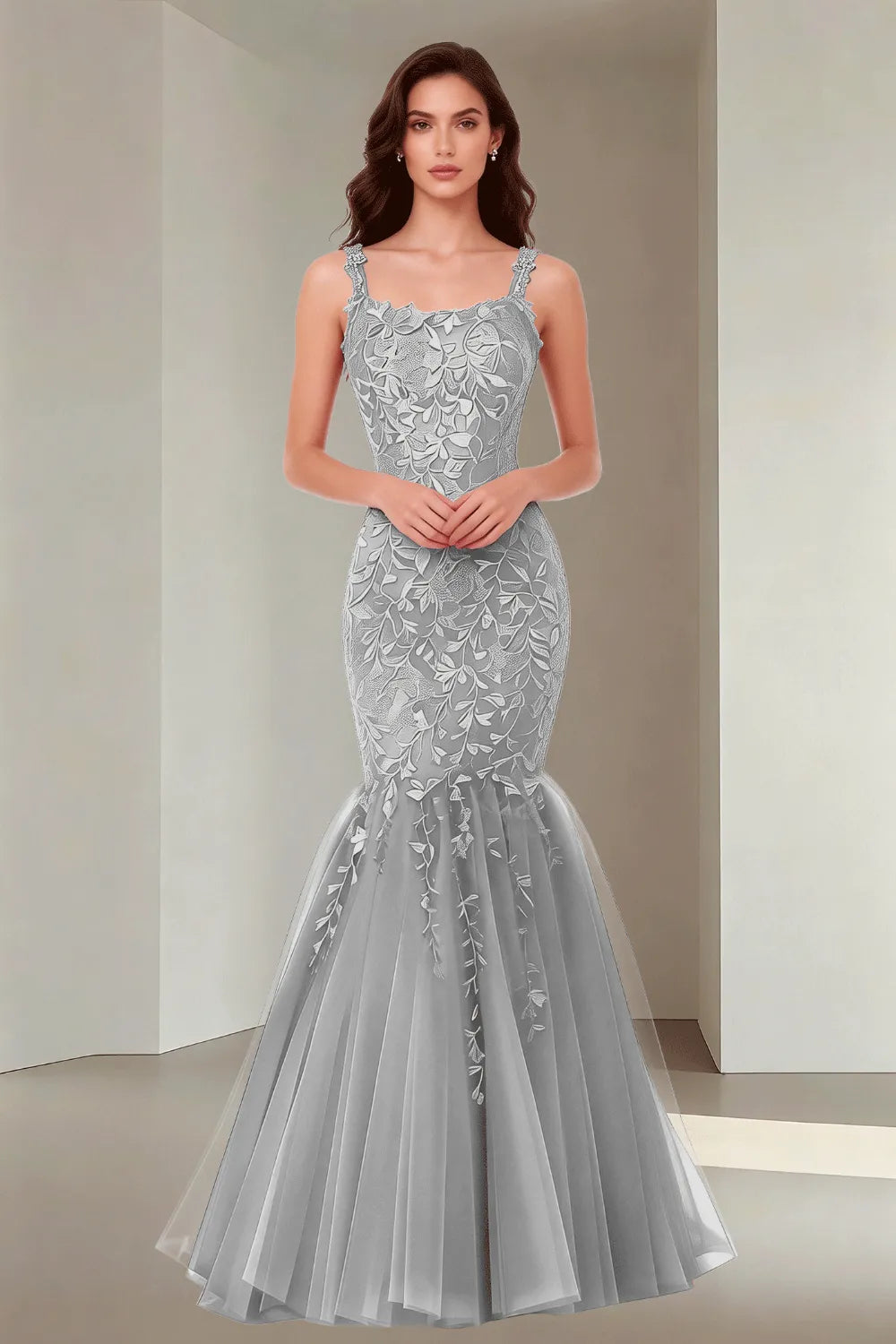 Floral Embroidered Fishtail Dress