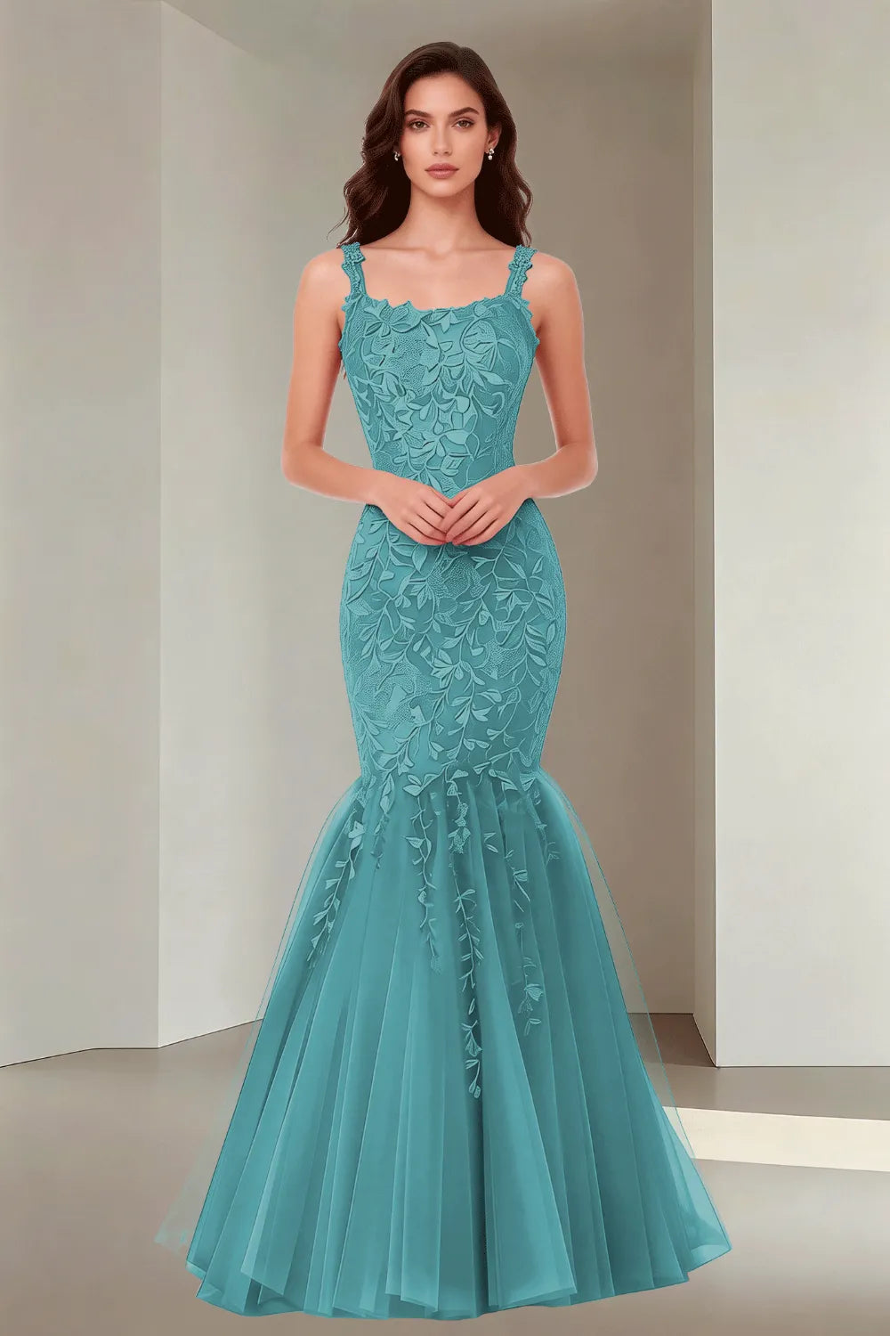 Floral Embroidered Fishtail Dress