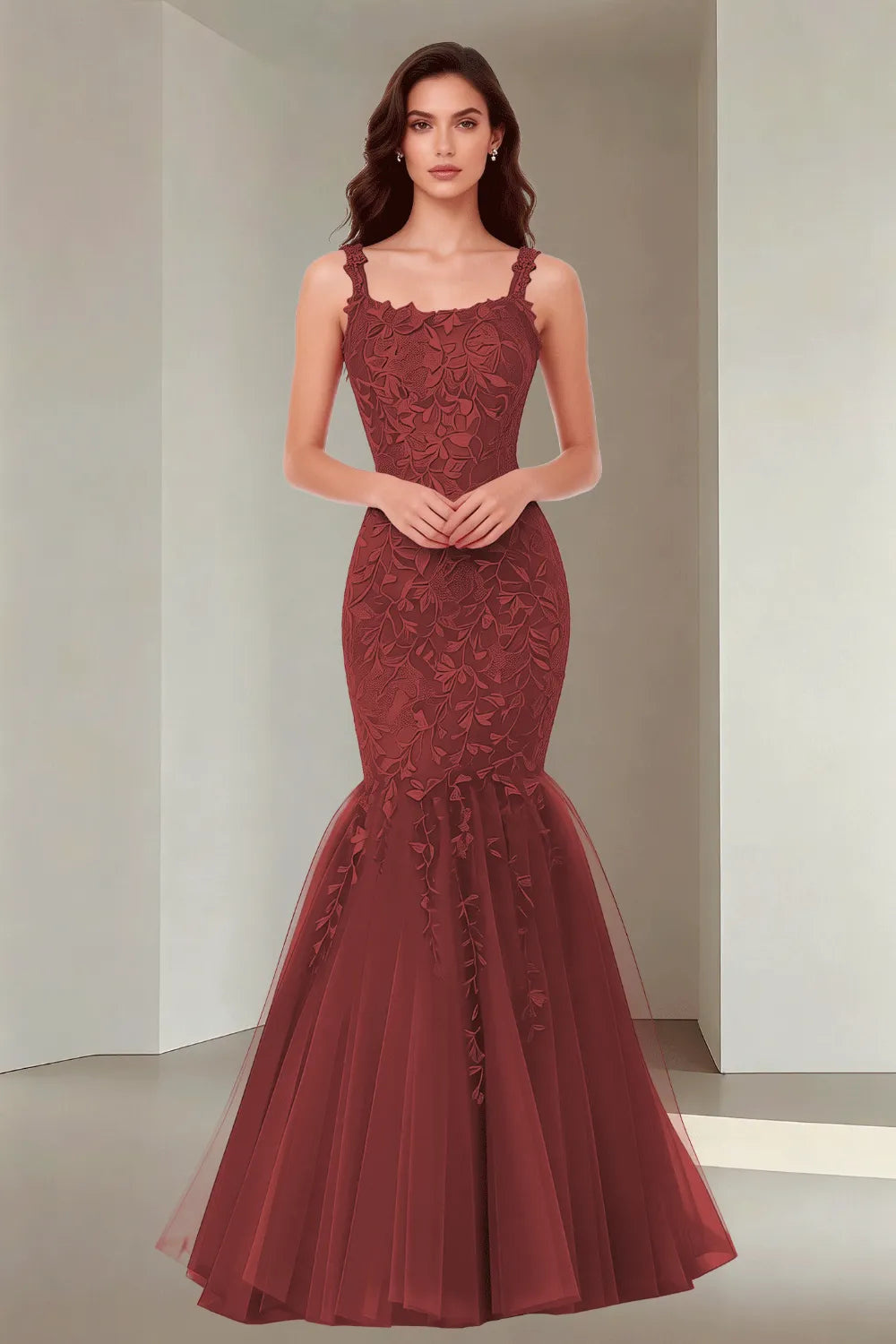 Floral Embroidered Fishtail Dress