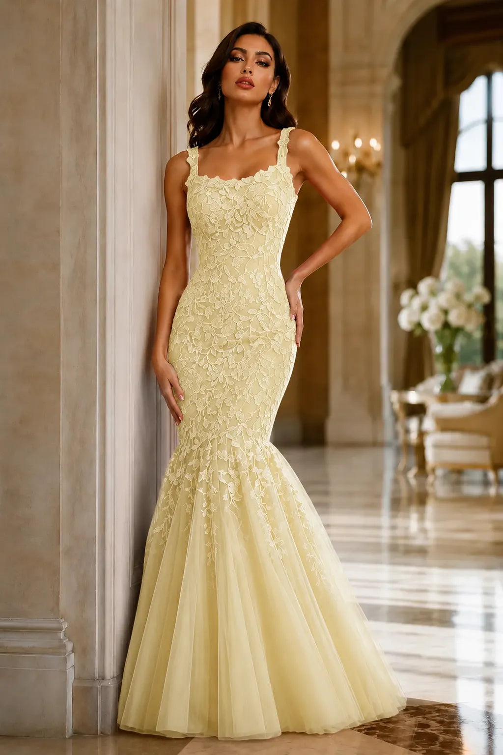 Floral Embroidered Fishtail Dress