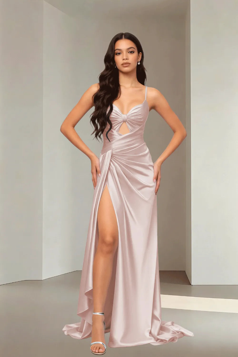 Strappy High-Slit Formal Dress