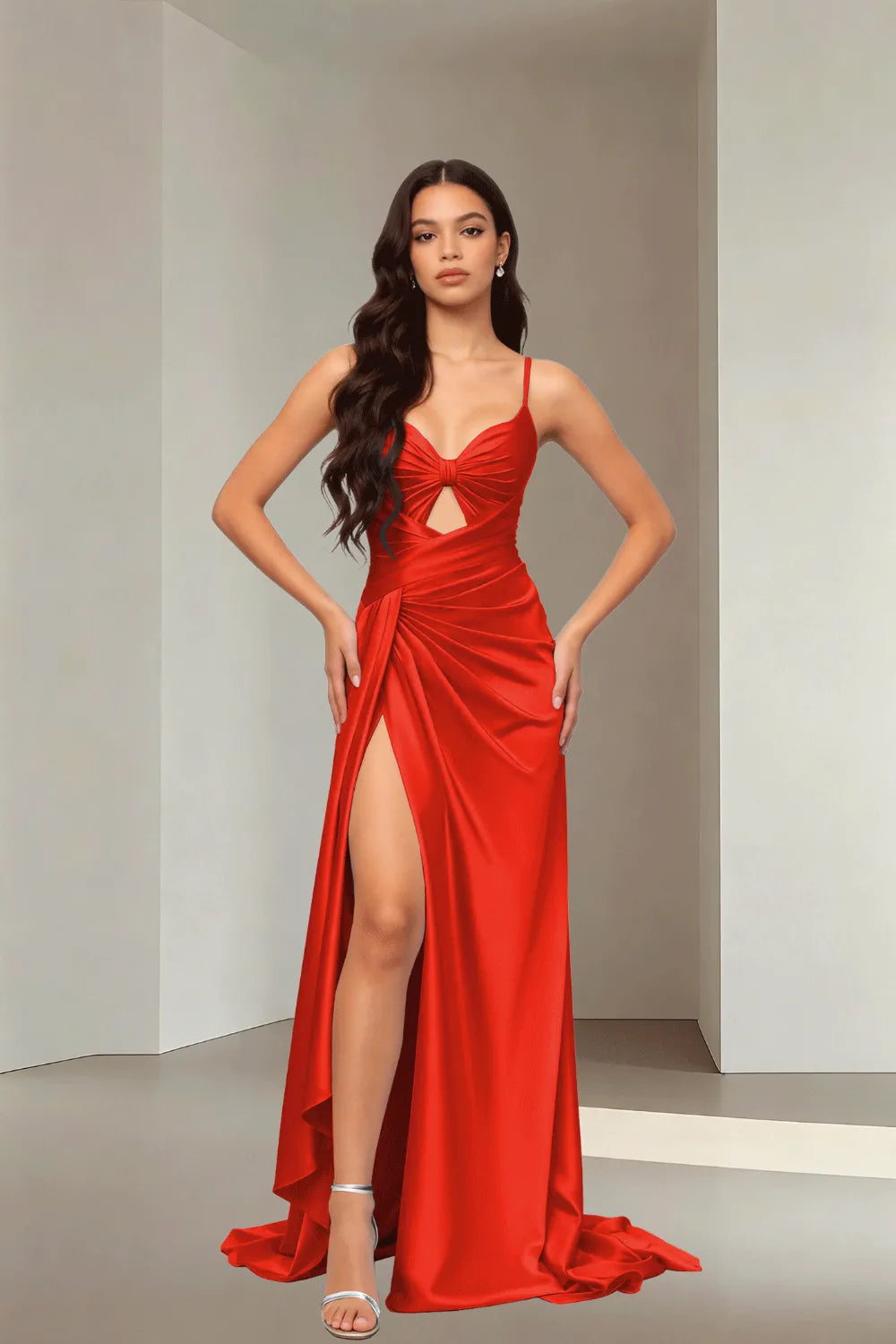 Strappy High-Slit Formal Dress