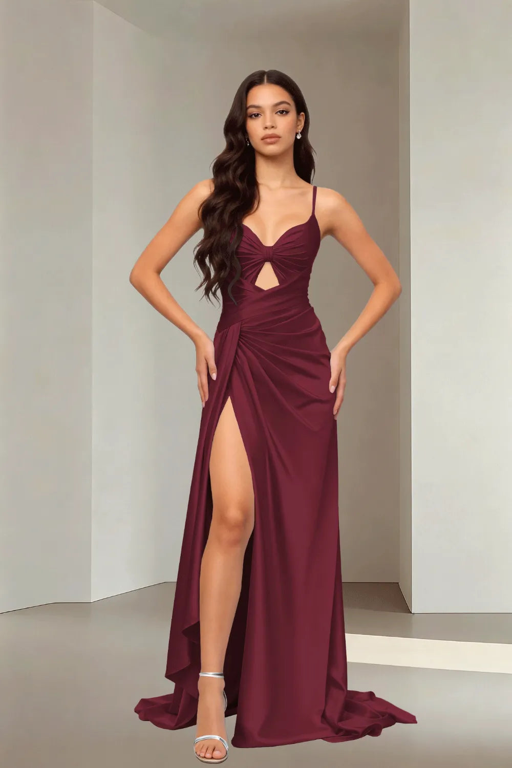 Strappy High-Slit Formal Dress