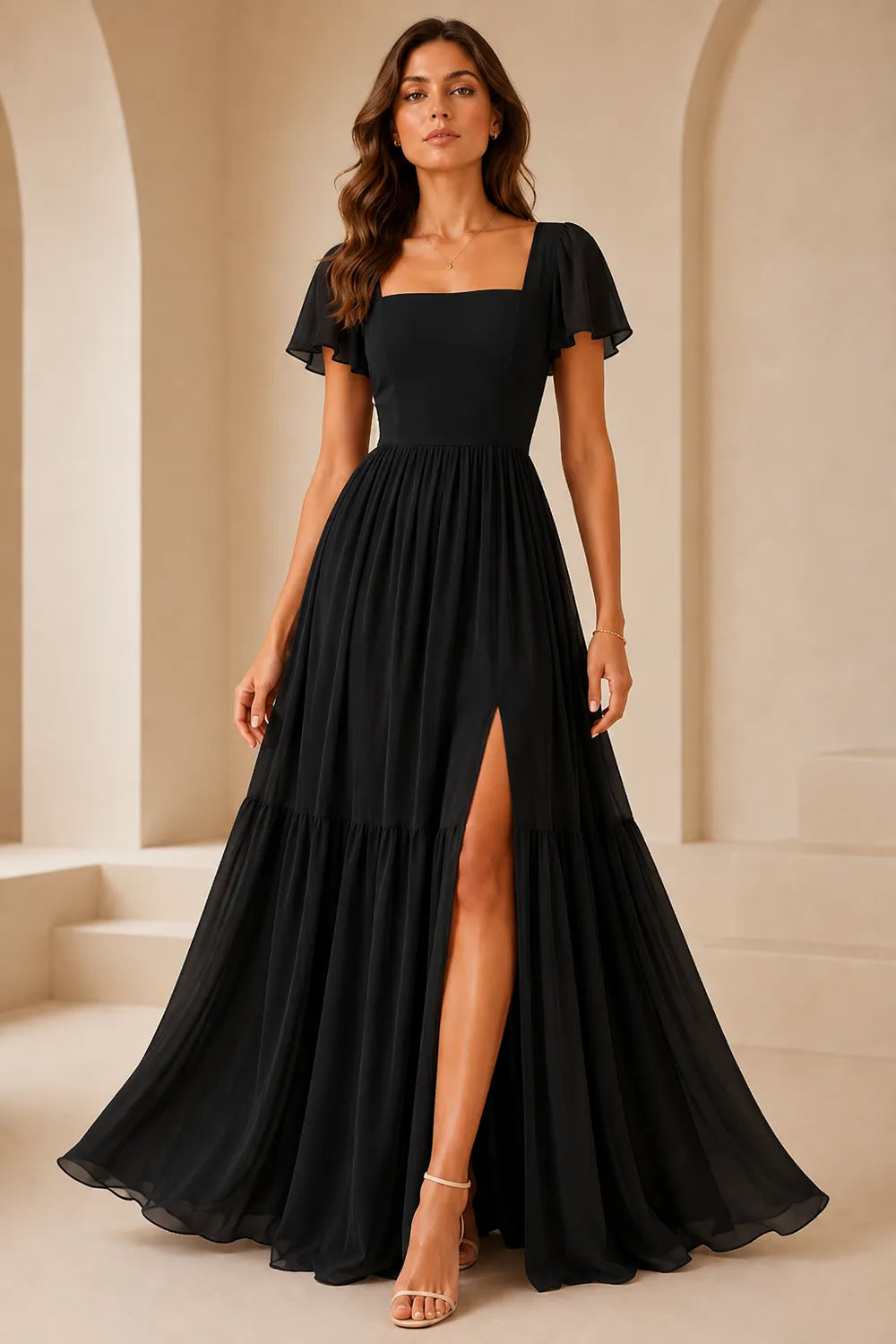 Elowen Flutter Sleeve Chiffon Maxi Dress