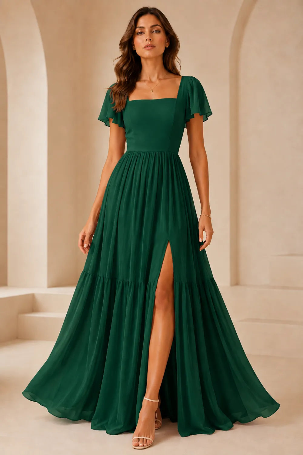 Elowen Flutter Sleeve Chiffon Maxi Dress