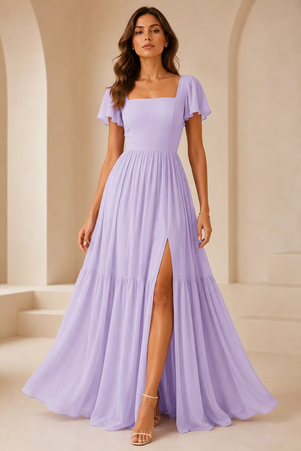 Elowen Flutter Sleeve Chiffon Maxi Dress