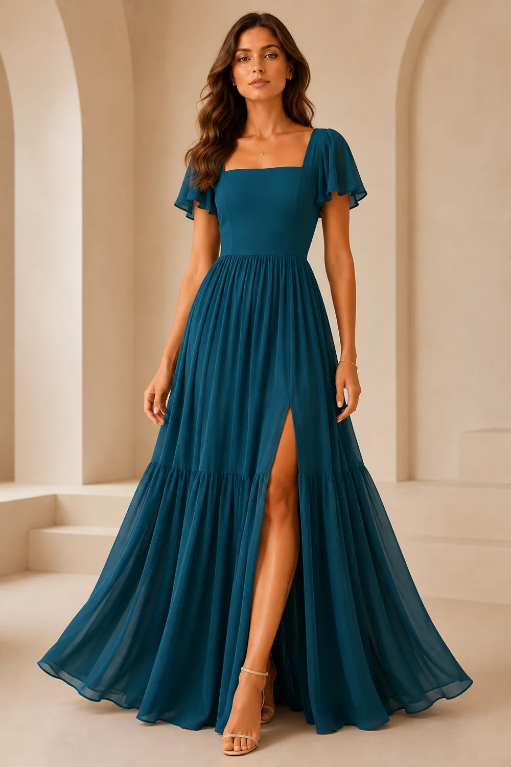 Elowen Flutter Sleeve Chiffon Maxi Dress