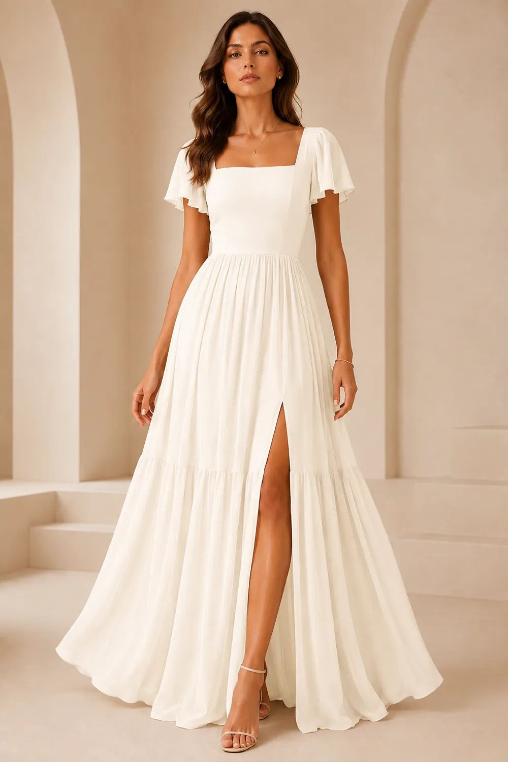 Elowen Flutter Sleeve Chiffon Maxi Dress