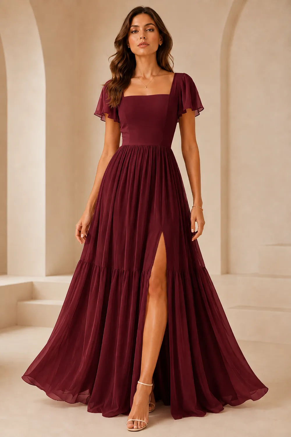 Elowen Flutter Sleeve Chiffon Maxi Dress