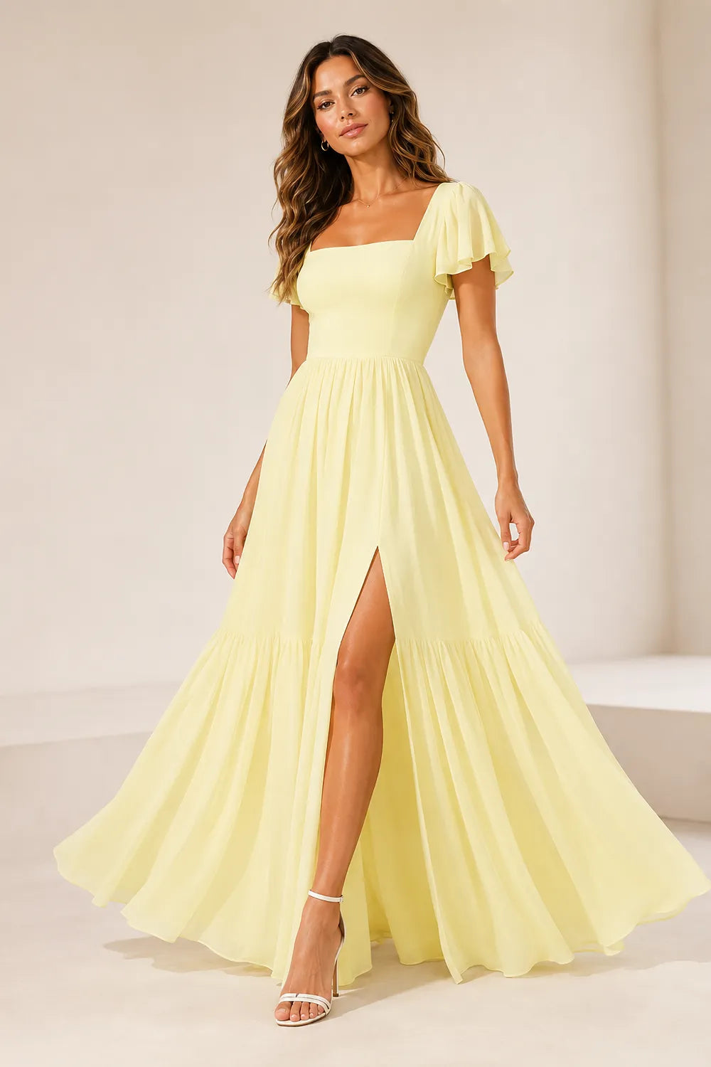Elowen Flutter Sleeve Chiffon Maxi Dress