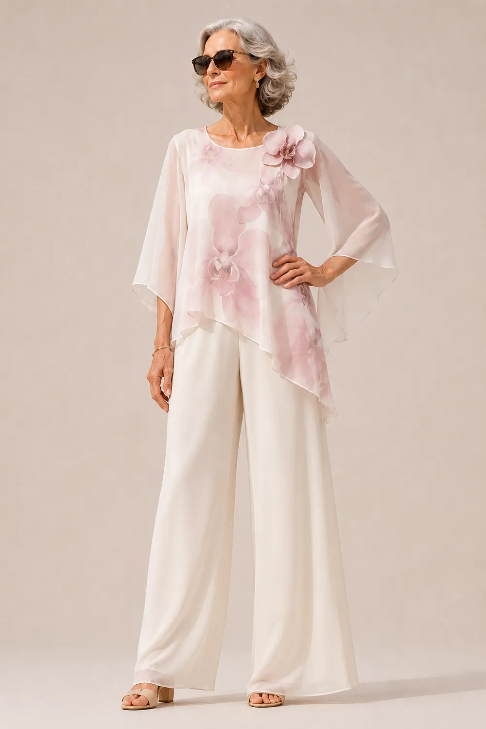 Elegant Asymmetrical Overlay Wide-Leg Formal Pant Set