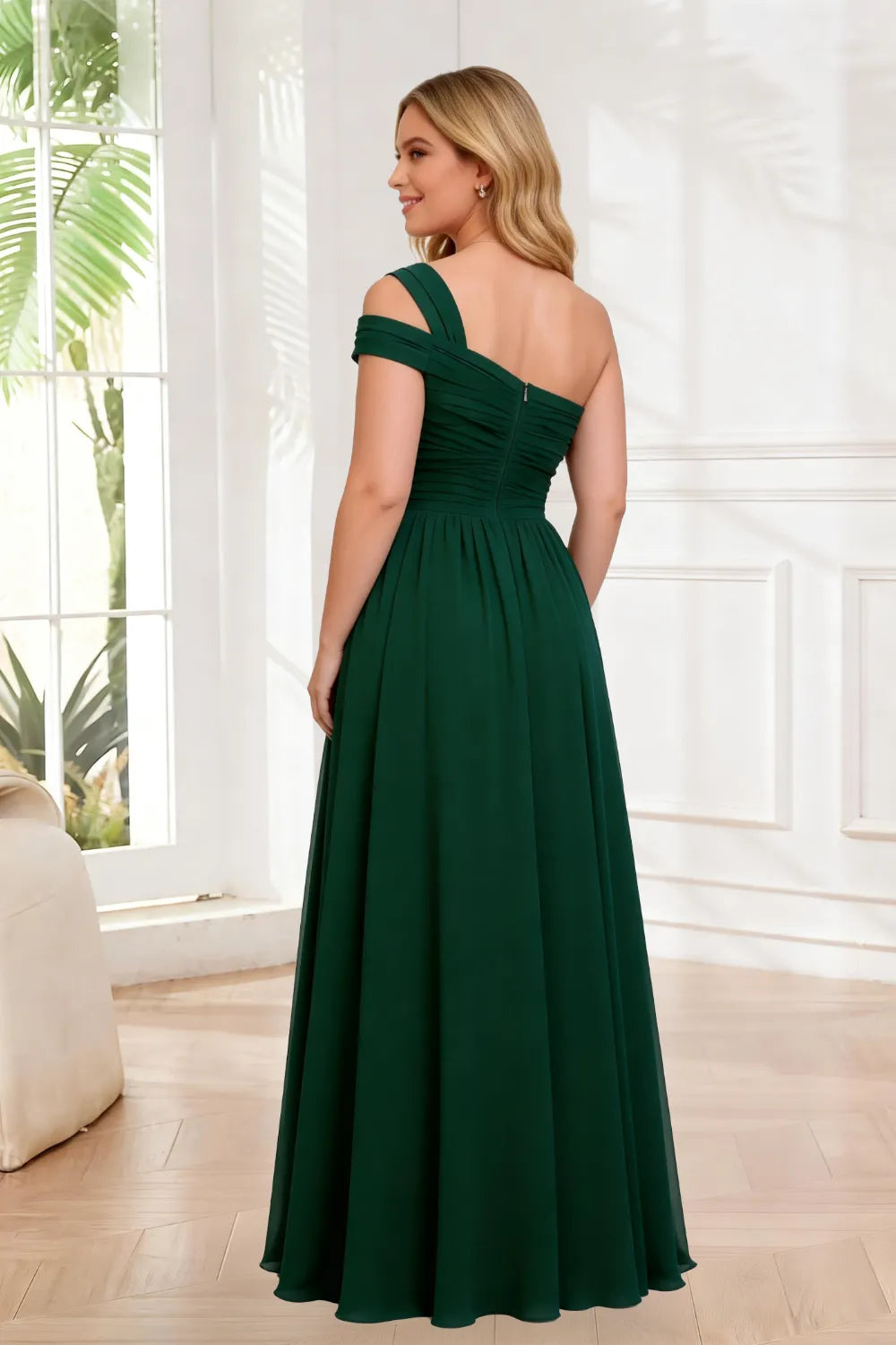 Flowy One Shoulder Chiffon Maxi Bridesmaid Dress