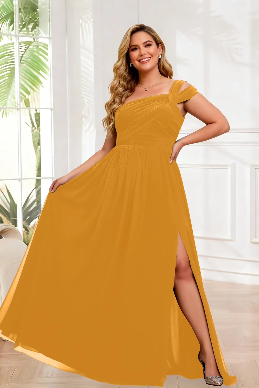 Flowy One Shoulder Chiffon Maxi Bridesmaid Dress