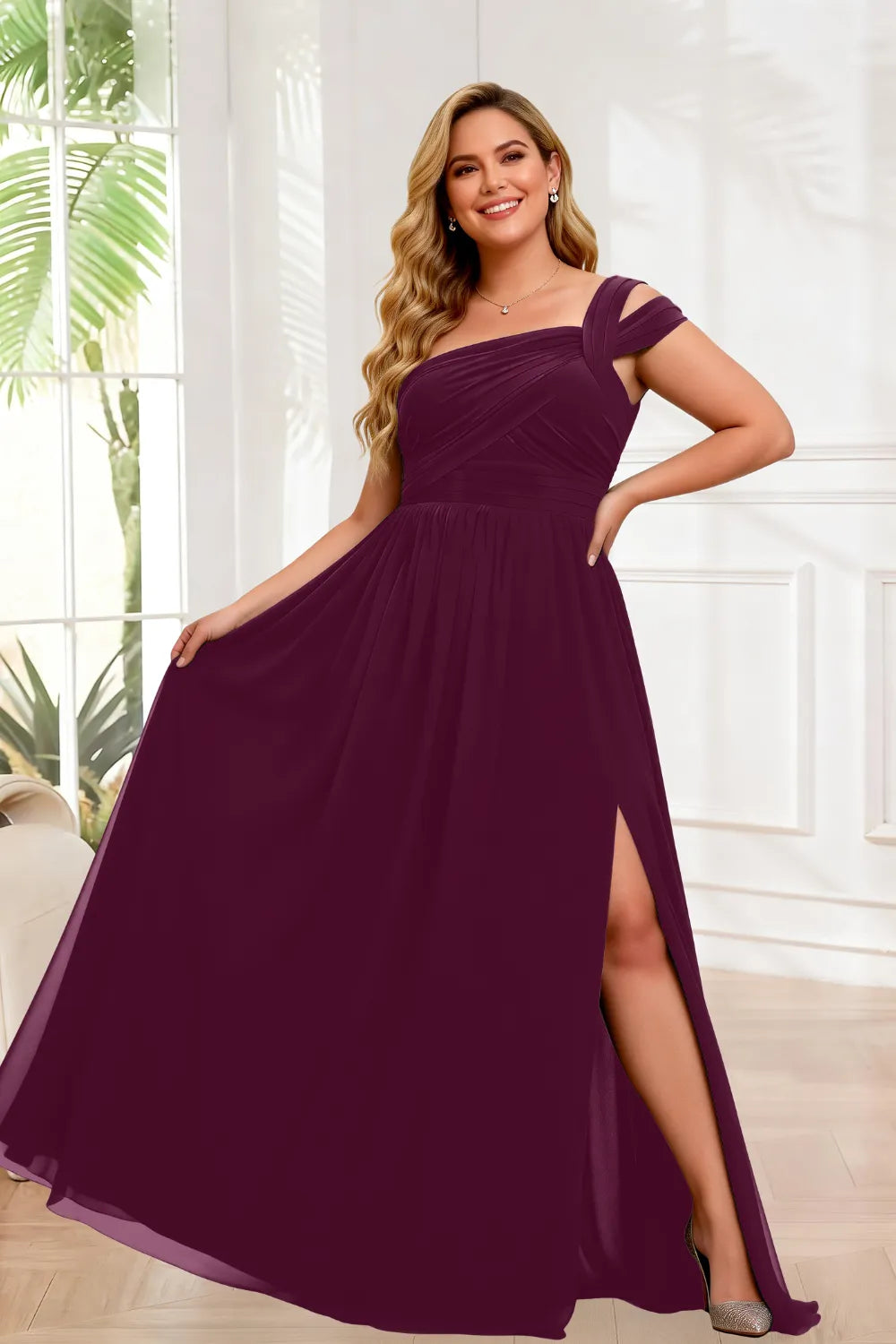 Flowy One Shoulder Chiffon Maxi Bridesmaid Dress