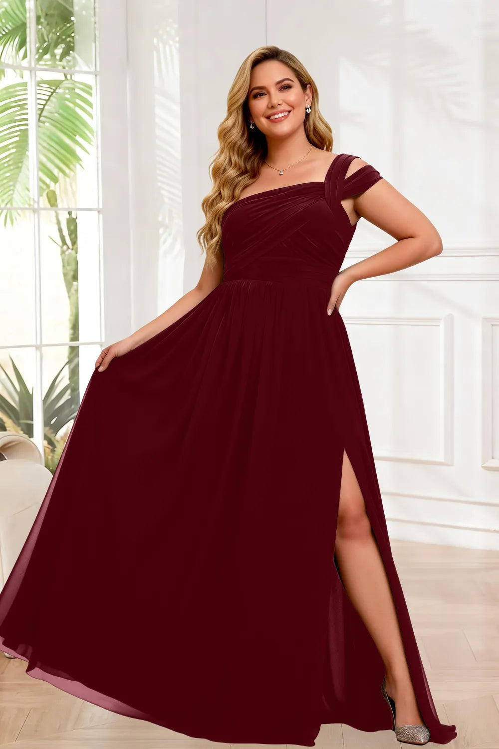Flowy One Shoulder Chiffon Maxi Bridesmaid Dress