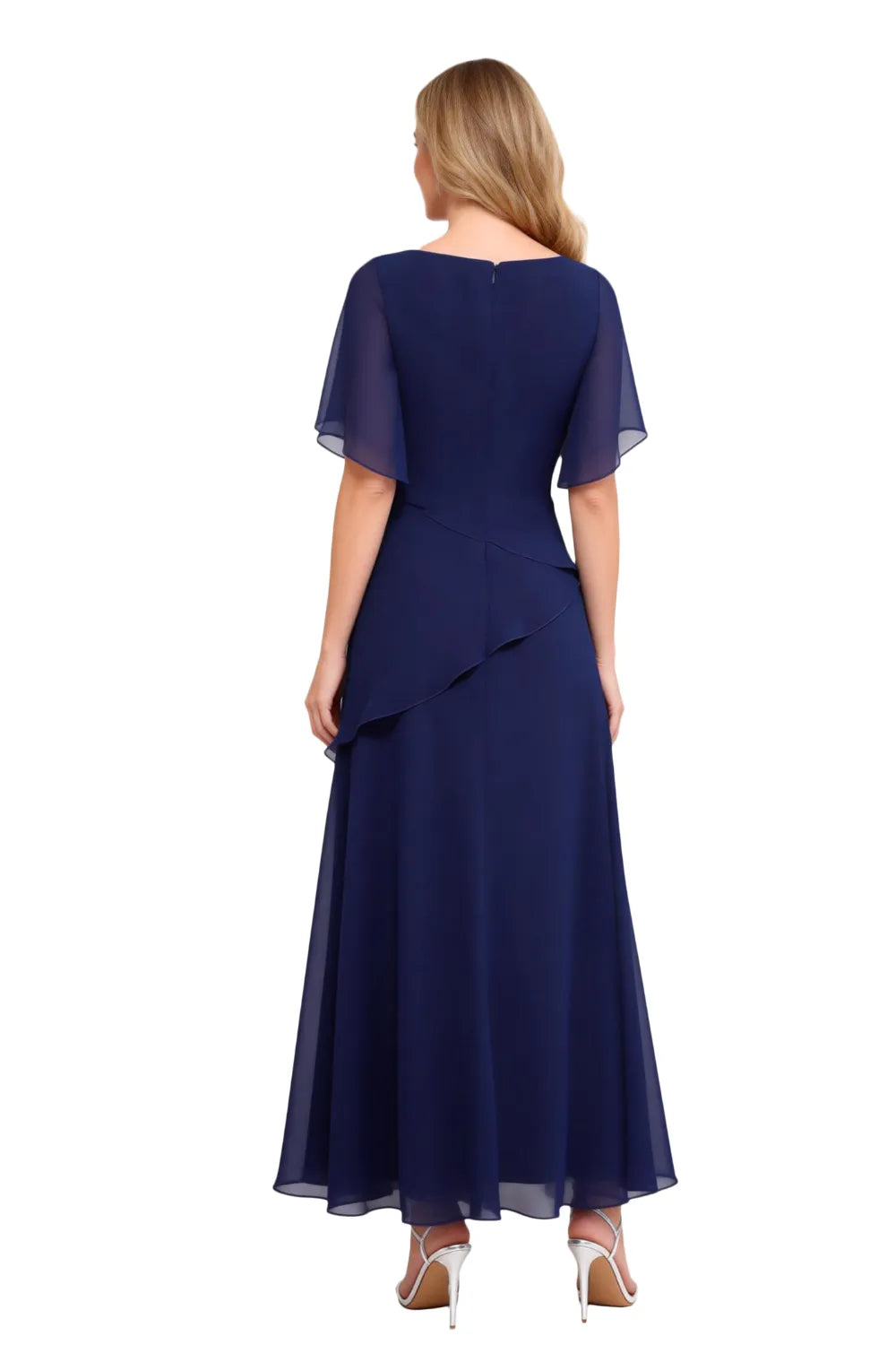 Elegant Chiffon A-Line Evening Dress with Layered Ruffle Detail