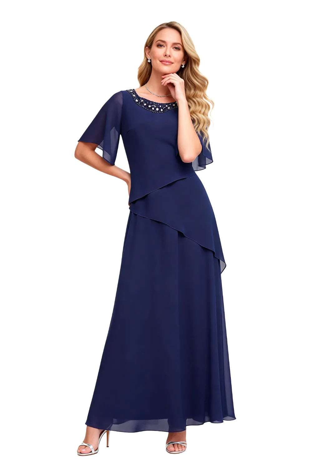 Elegant Chiffon A-Line Evening Dress with Layered Ruffle Detail