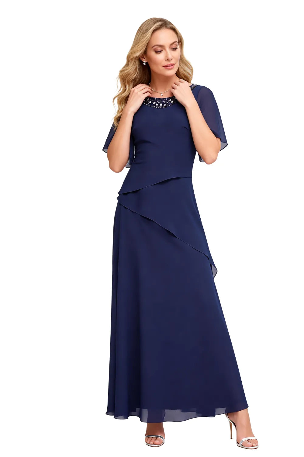 Elegant Chiffon A-Line Evening Dress with Layered Ruffle Detail