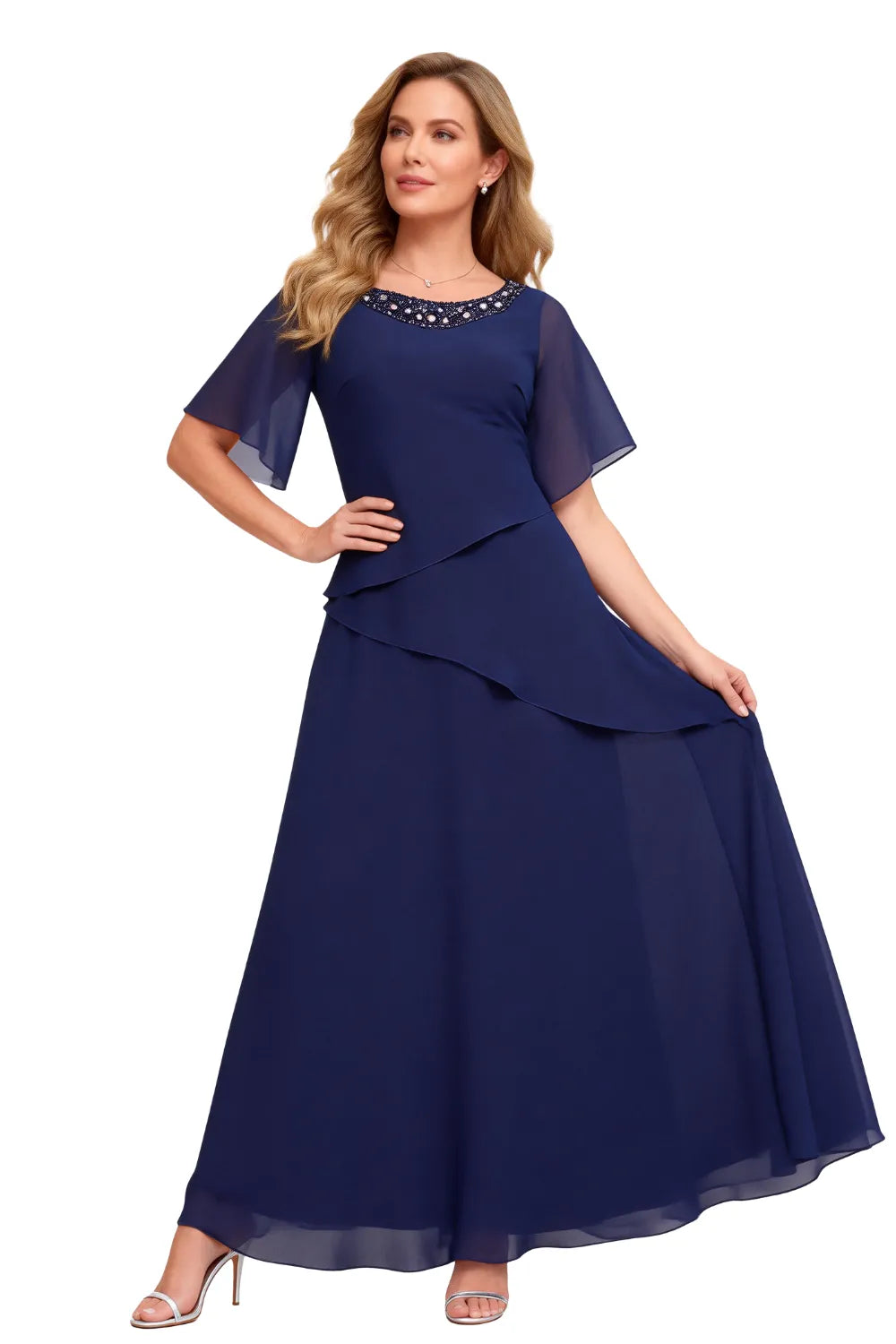 Elegant Chiffon A-Line Evening Dress with Layered Ruffle Detail