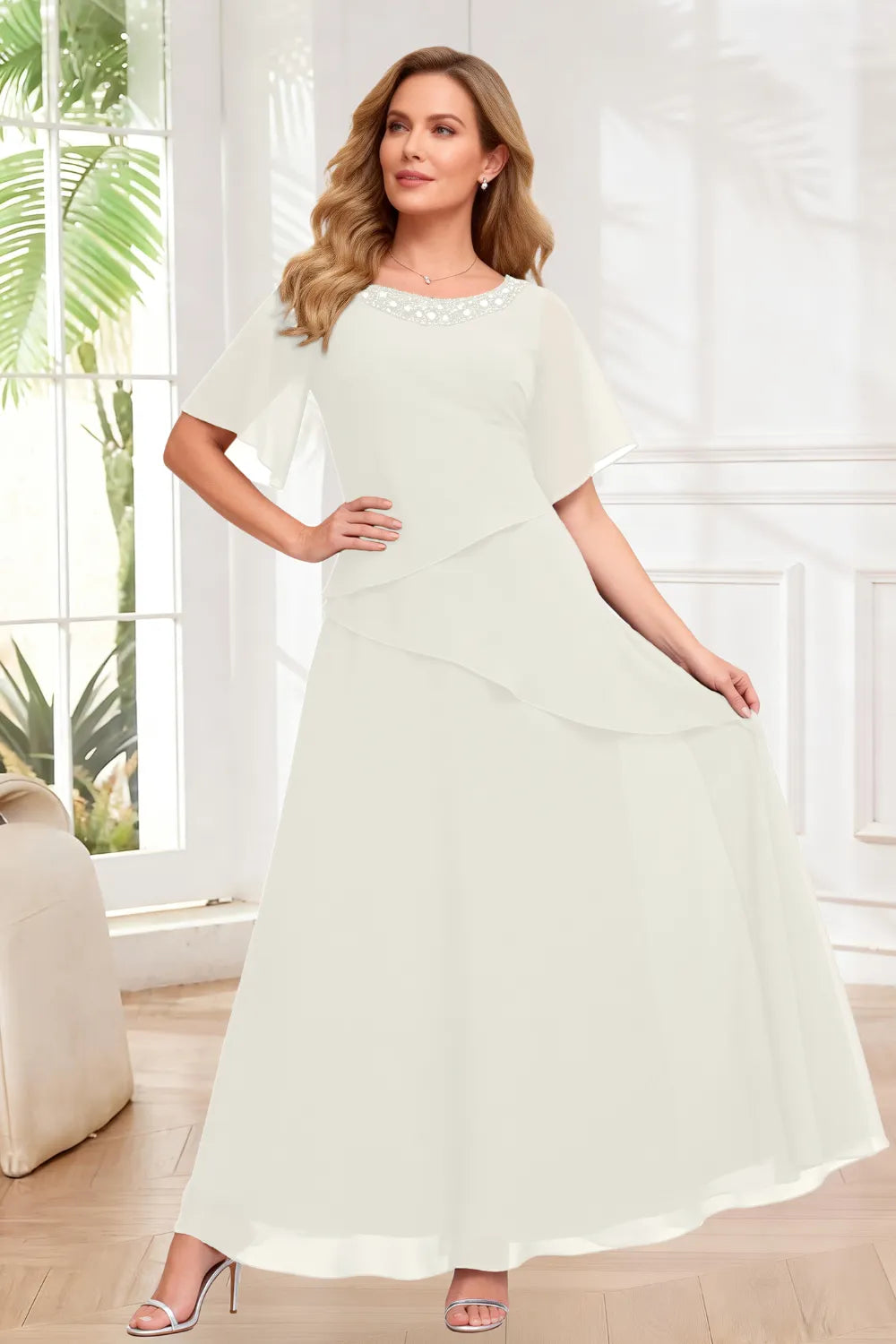 Elegant Chiffon A-Line Evening Dress with Layered Ruffle Detail