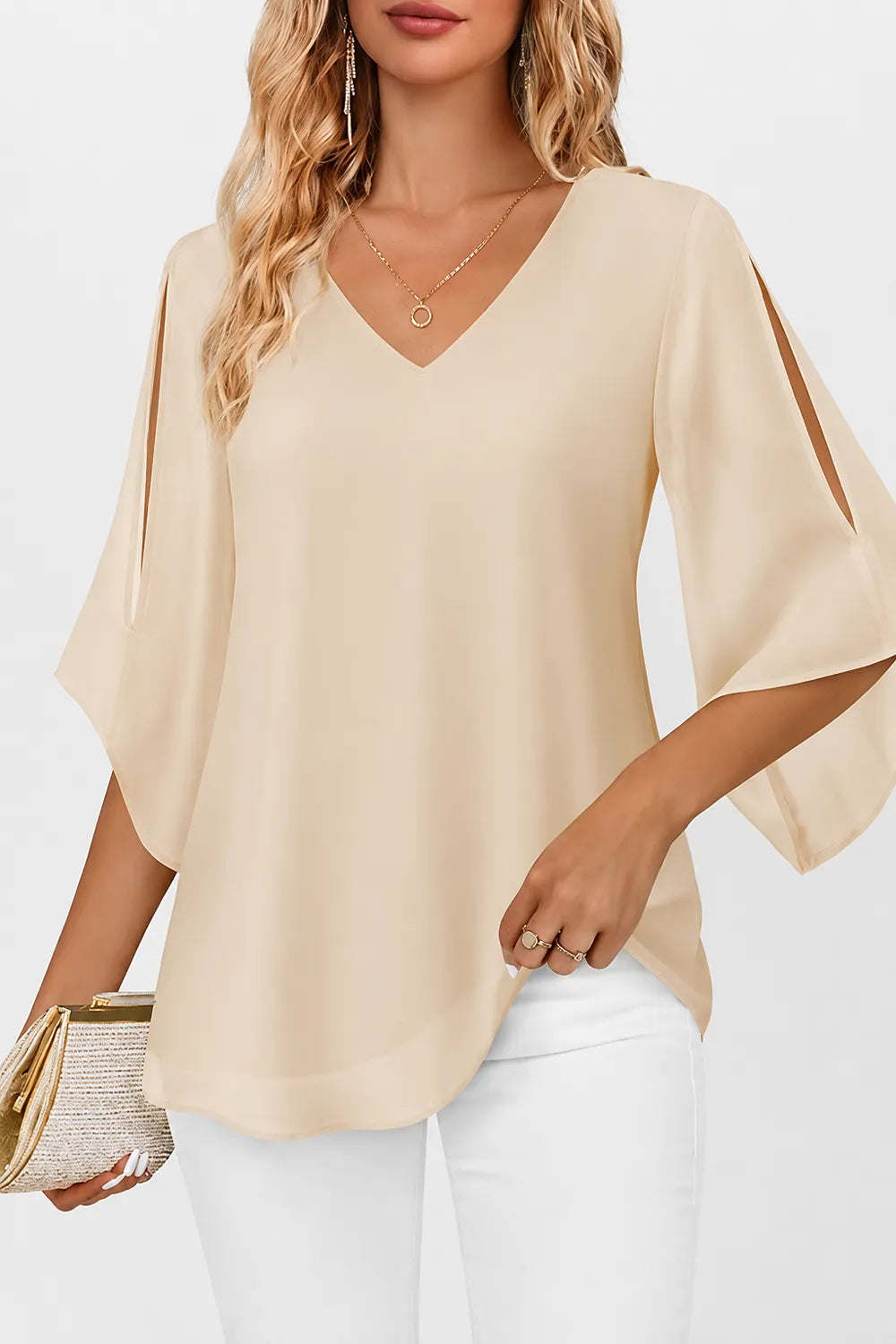 Graceful V Neck Evening Blouse