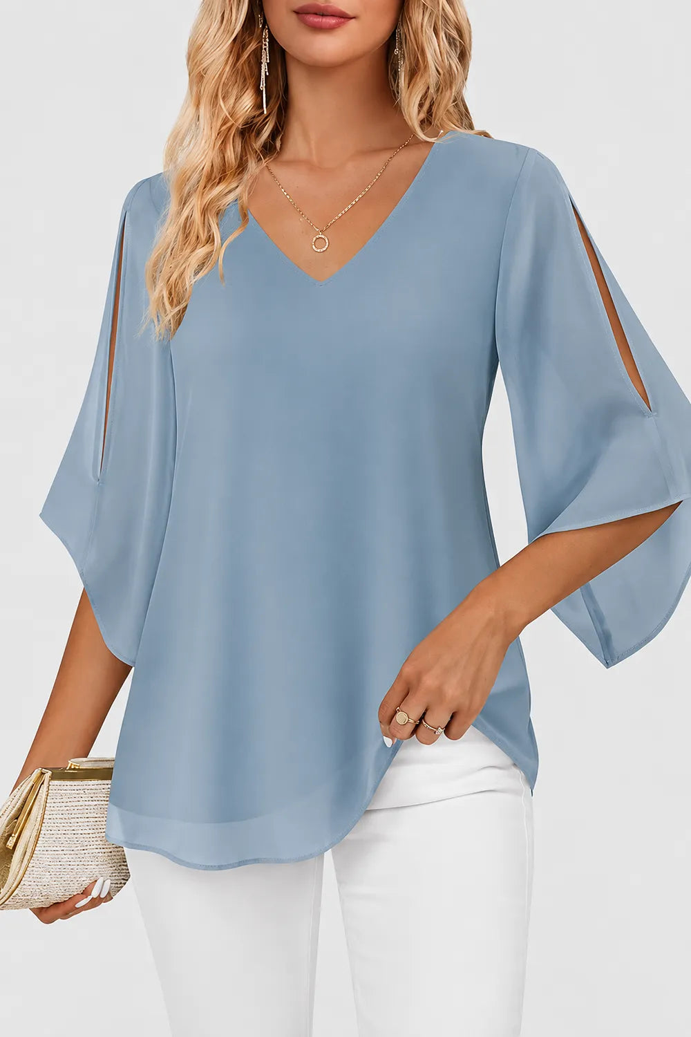 Graceful V Neck Evening Blouse