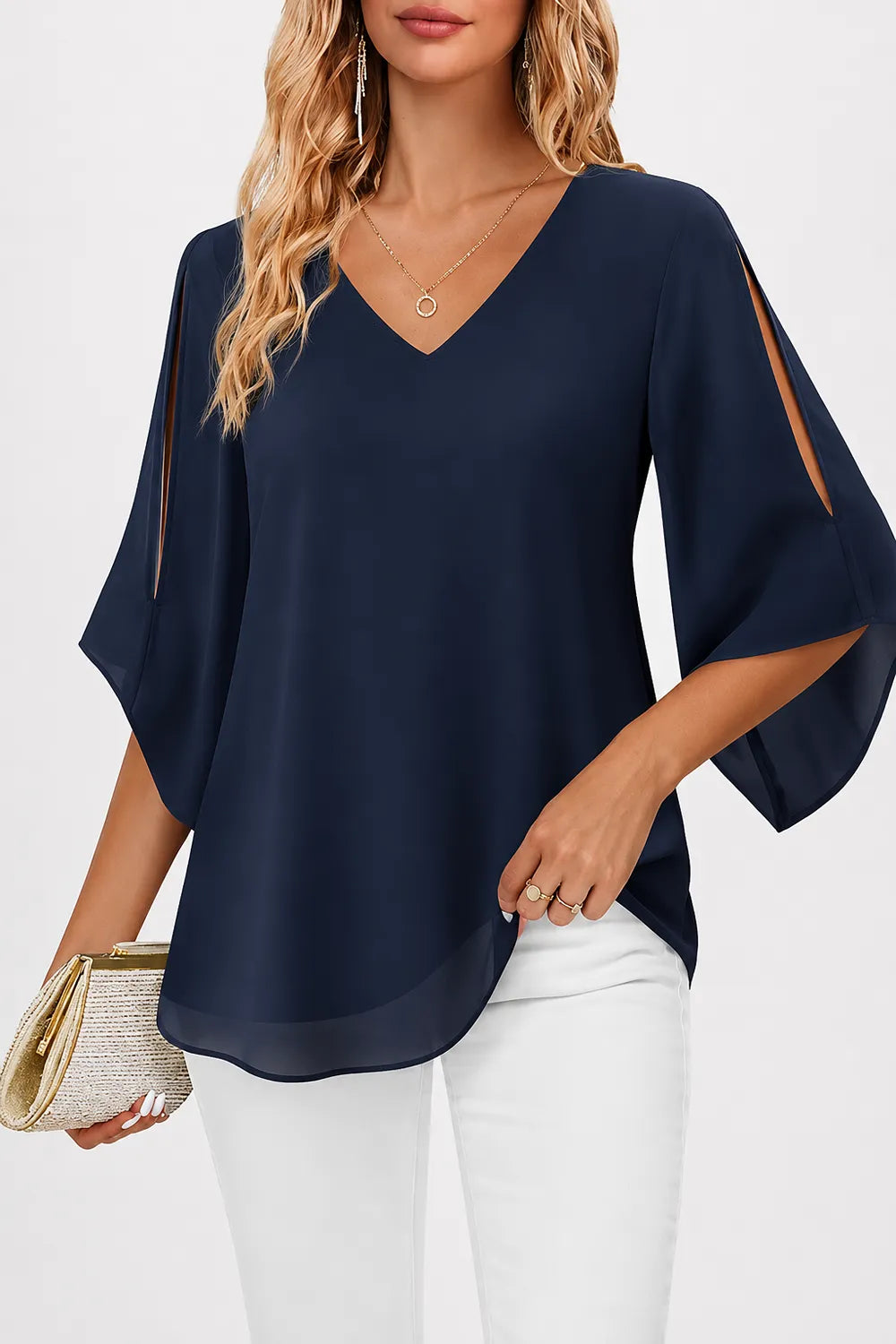 Graceful V Neck Evening Blouse