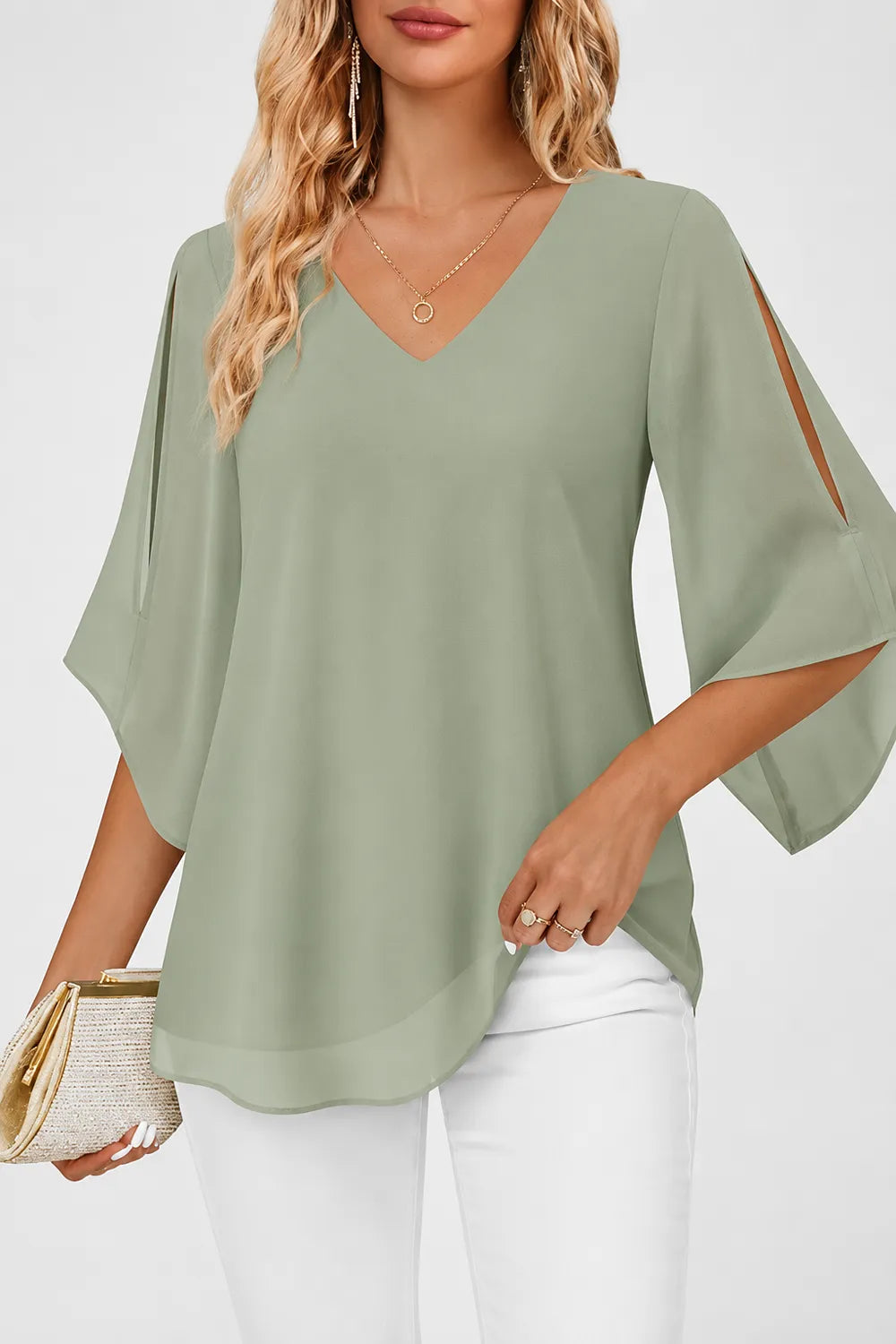 Graceful V Neck Evening Blouse