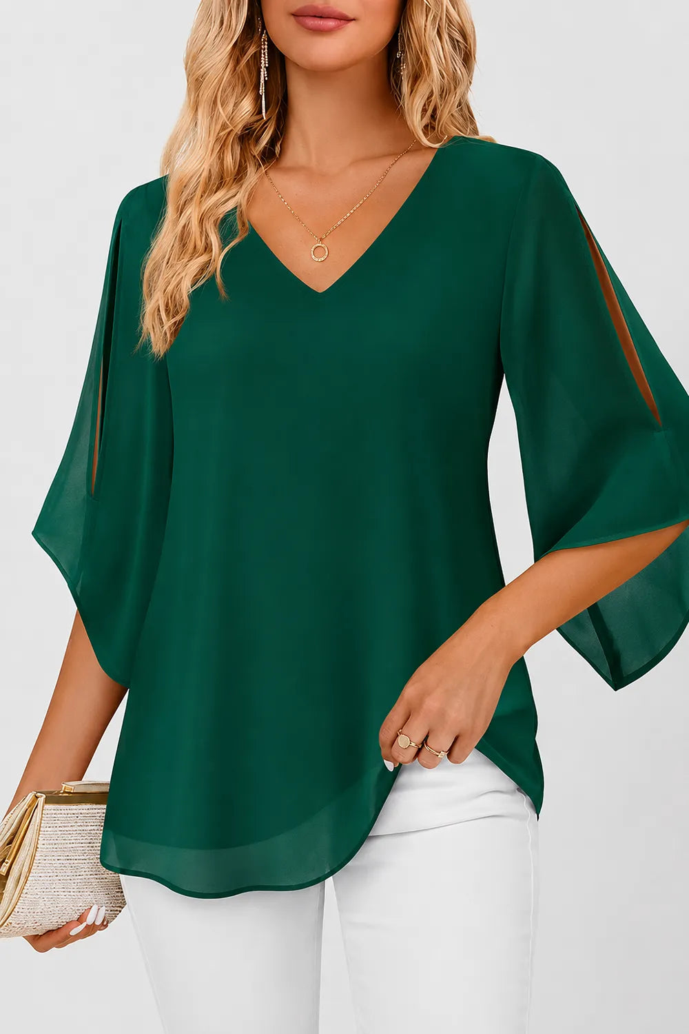 Graceful V Neck Evening Blouse
