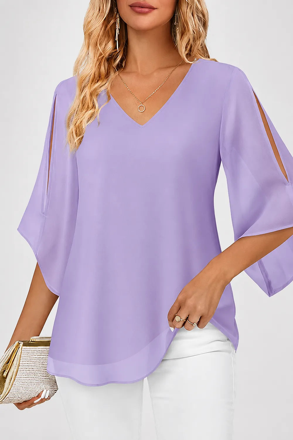 Graceful V Neck Evening Blouse