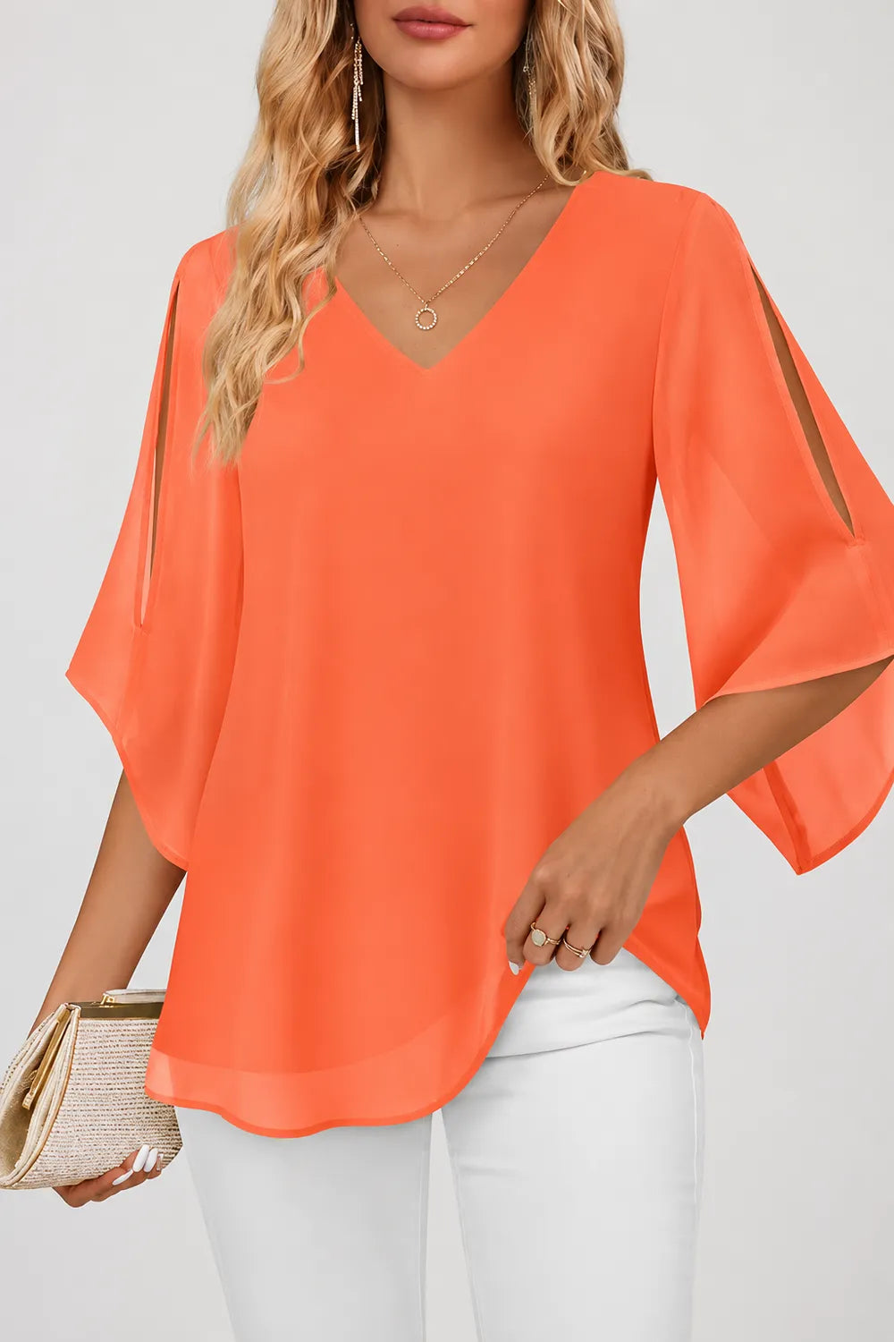 Graceful V Neck Evening Blouse