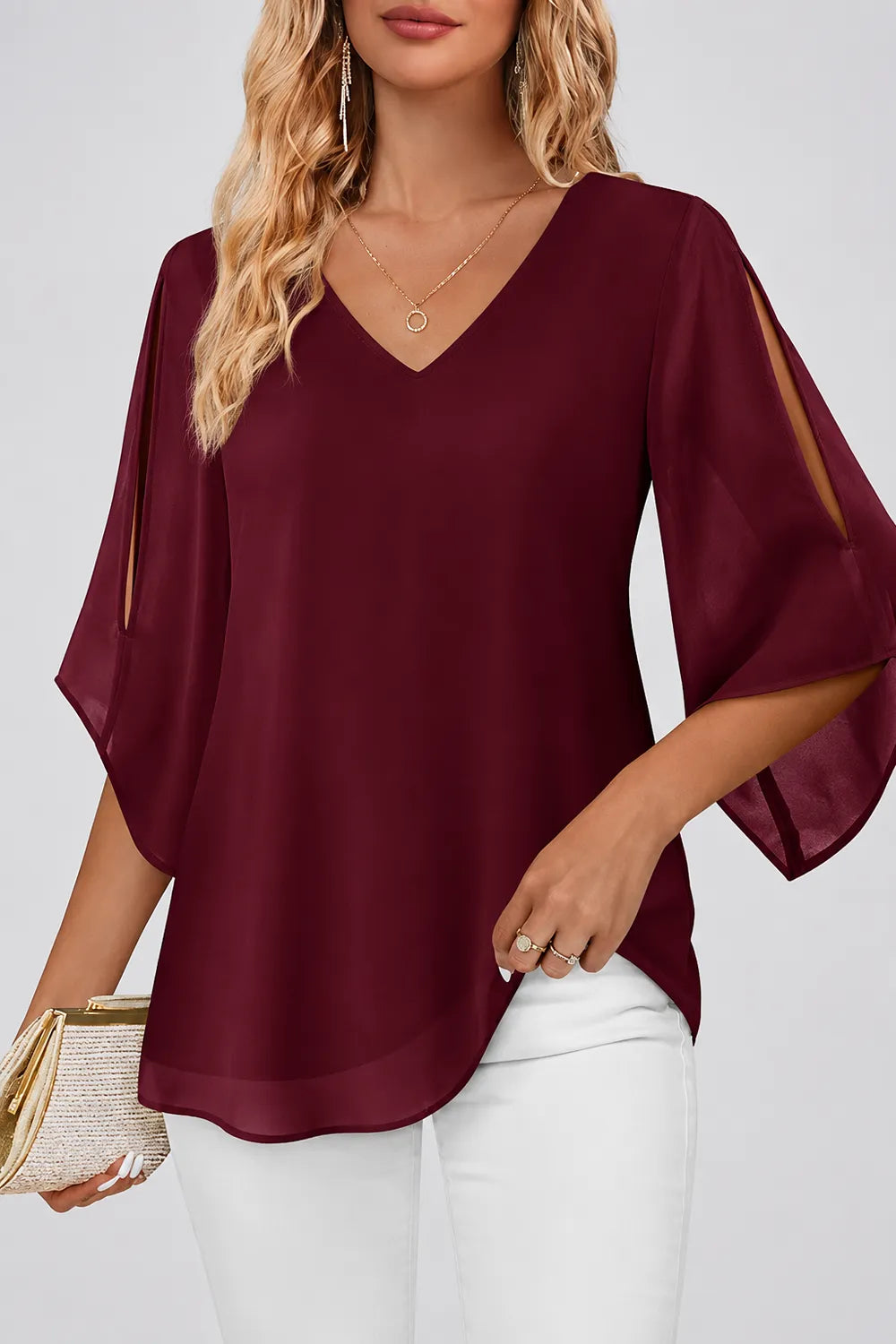 Graceful V Neck Evening Blouse