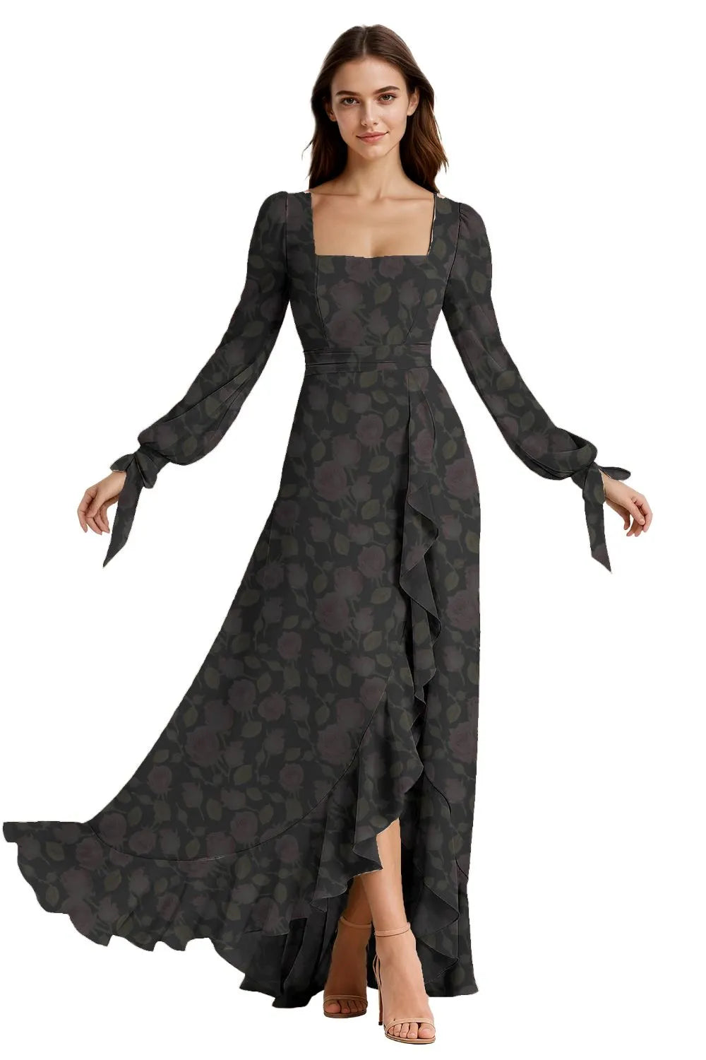 Ethereal Ruffle Slit Maxi Dress