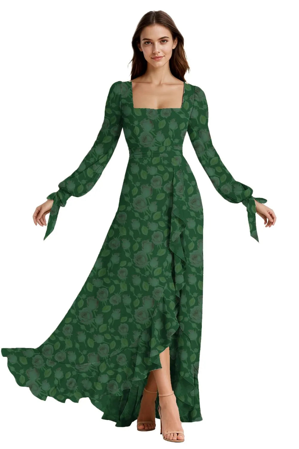 Ethereal Ruffle Slit Maxi Dress