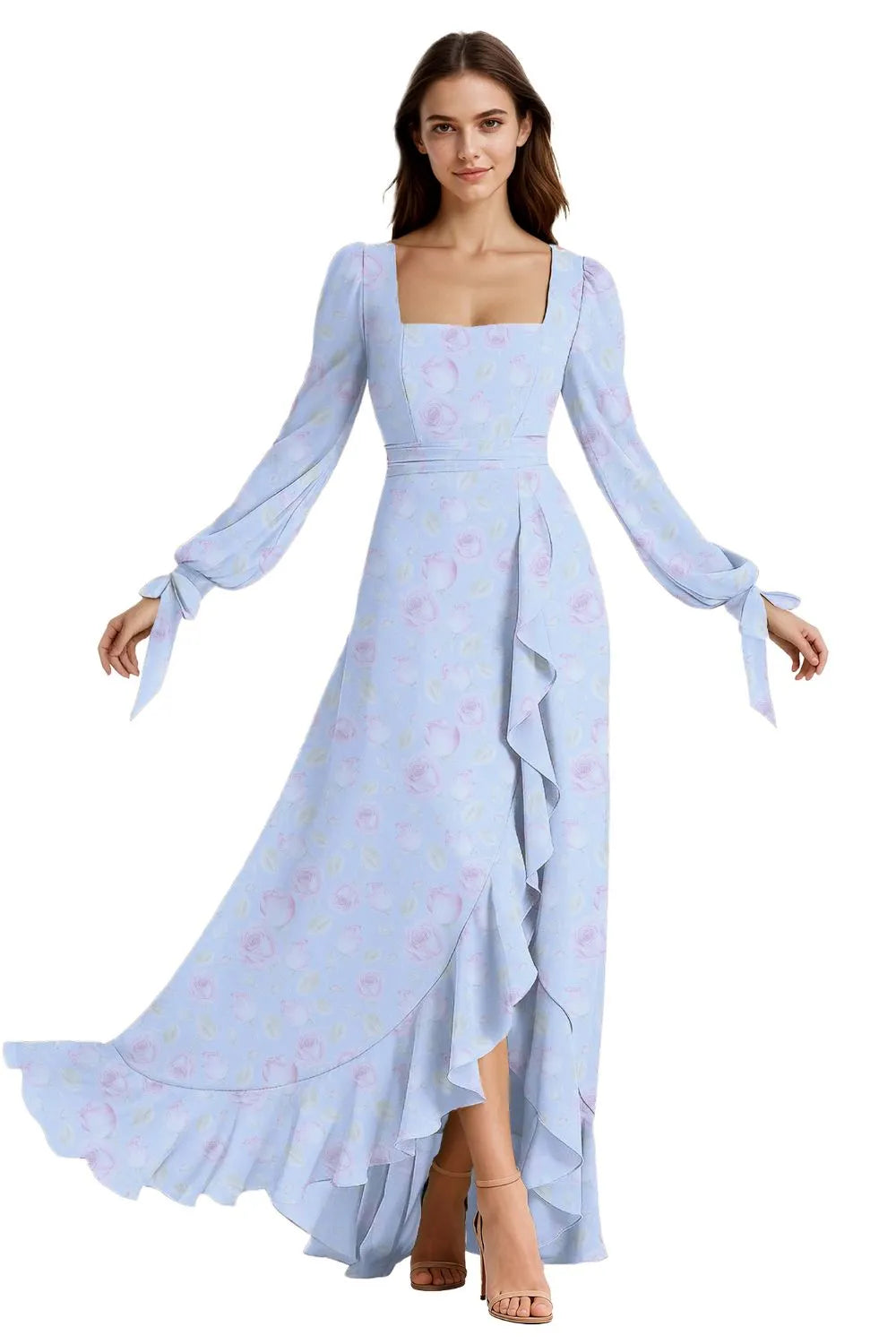 Ethereal Ruffle Slit Maxi Dress