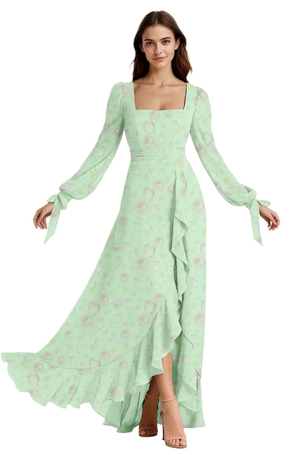 Ethereal Ruffle Slit Maxi Dress