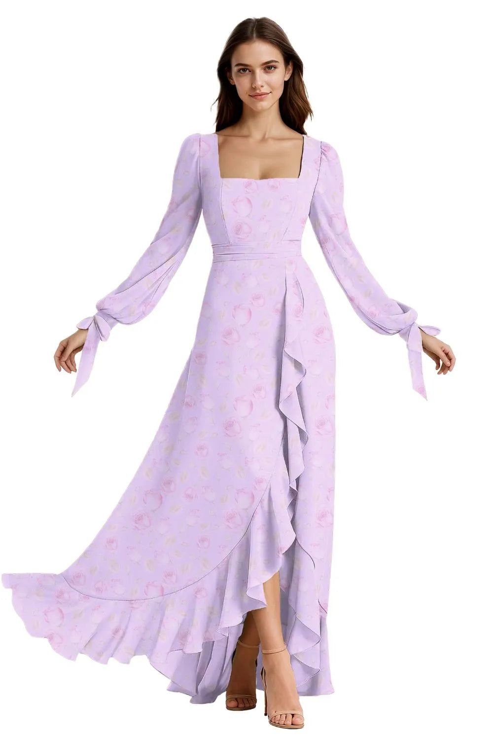 Ethereal Ruffle Slit Maxi Dress