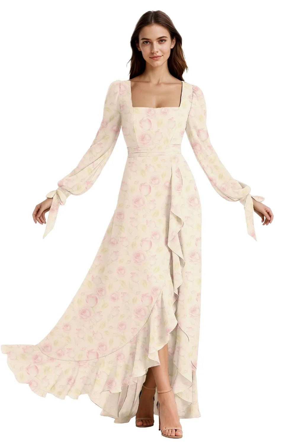 Ethereal Ruffle Slit Maxi Dress