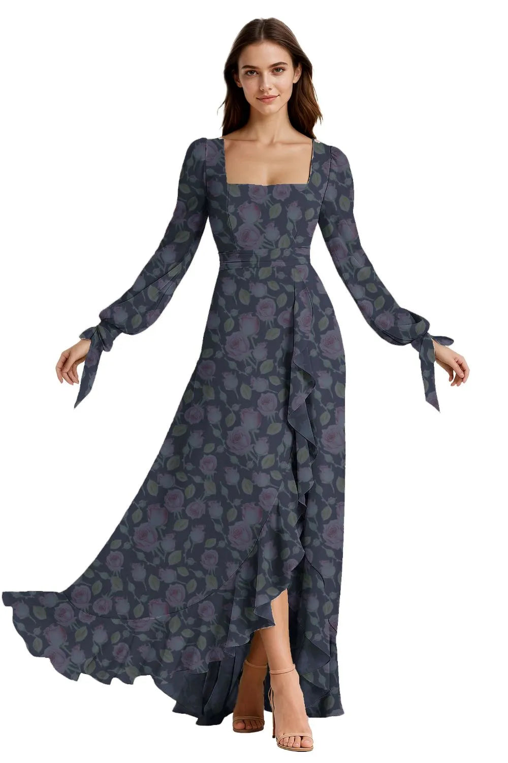 Ethereal Ruffle Slit Maxi Dress